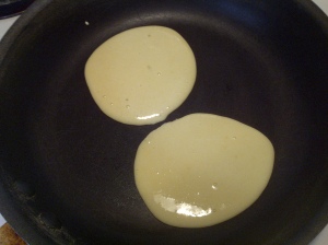pancakes on frying pan