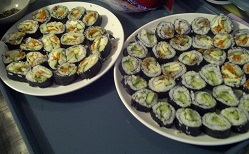 Plate of homemade sushi rolls