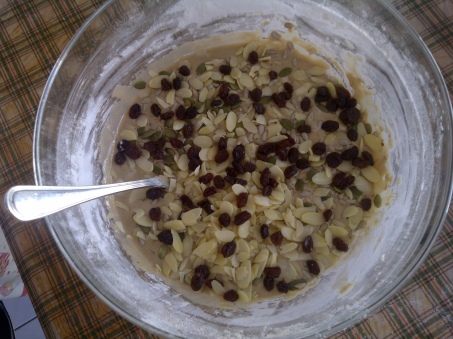 dried fruit in rice cake batter