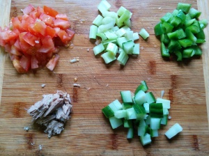 Assorted vegetables on cutting board