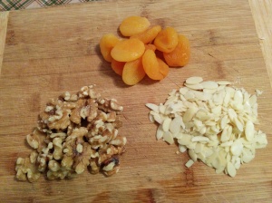 dried apricot, almonds and walnut