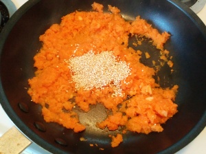 cooking quinoa on pan