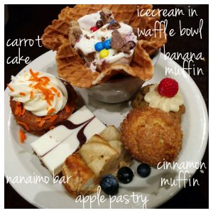 carrot cake and ice cream in waffle bowl