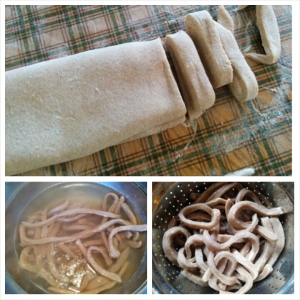 Homemade udon noodles boiled in water