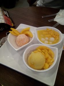 mango mochi, mango ice cream and mango glutinous rice balls