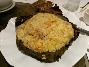 Seafood fried rice in lotus leaf