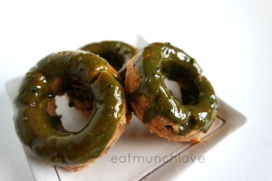 Vegan Adzuki red bean donuts with matcha glaze 