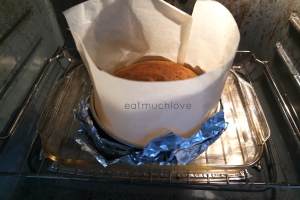 cake in oven baking in water bath
