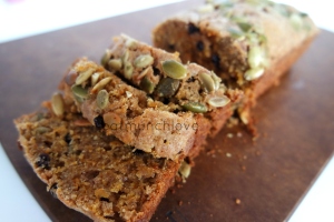 carrot cake loaf with pumpkin seeds